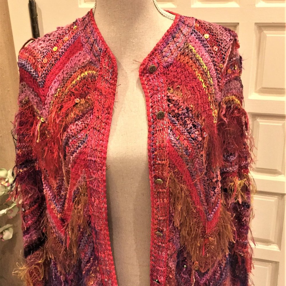 Artist Handwoven/knit Shaggy Cardigan Sweater M/L